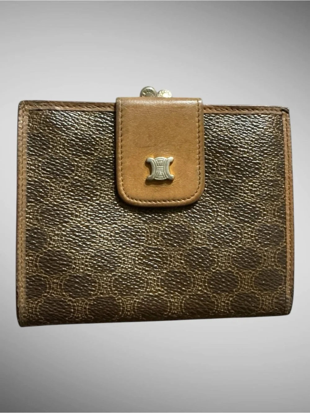 Vintage Celine Macadam Kisslock Compact Wallet Brown Monogram Canvas